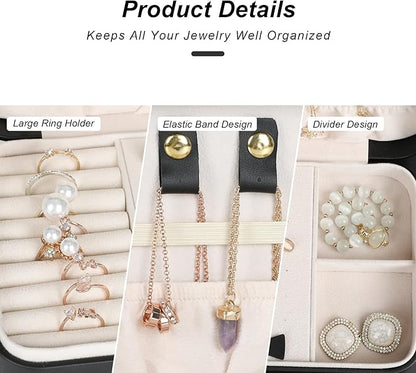 Small Jewelry Box, Travel Jewelry Case Portable Jewelry Boxes for Women, 2-Layer Mini Jewelry Travel Organizer, Gift for Women Girls,Black D