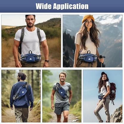 Fanny Pack Waist Bag with Water Bottle Holder for Men Women Running Hiking Travel Dog Walking Workout Cycling Outdoor (Dark Blue)