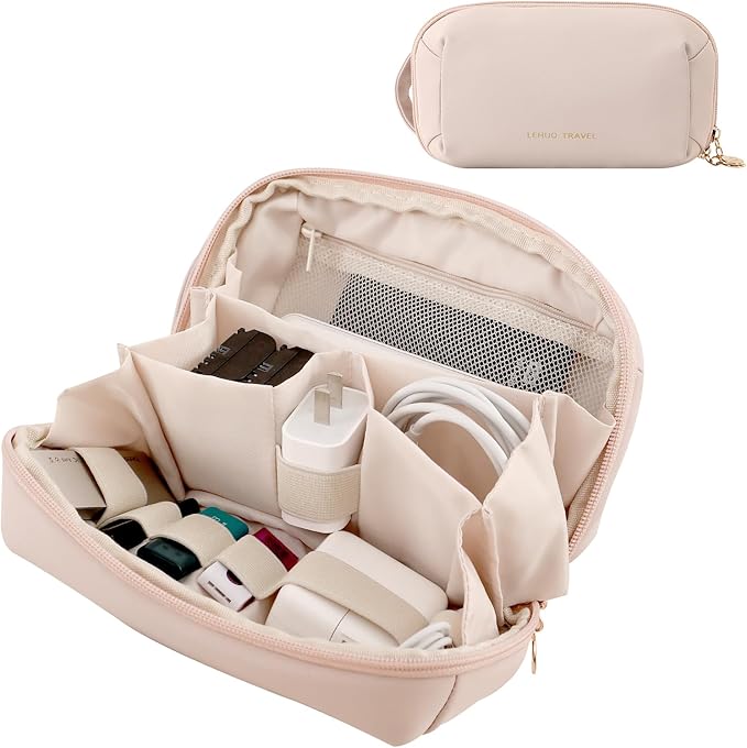 RIGHT AWAY Tech Pouch Electronics Organizer Travel Case, Cord Organizer Bag Cable Accessories Carry Storage for Essentials,Charger, Phone, Earphone,Flash Drive,Pink