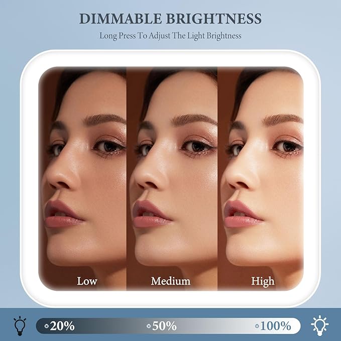 Travel Makeup Bag with LED Lighted Mirror, Cosmetic Makeup Organizer Bag with 3 Color Setting, Makeup Train Case with Adjustable Dividers for Women Makeup Brushes Jewelry Accessories