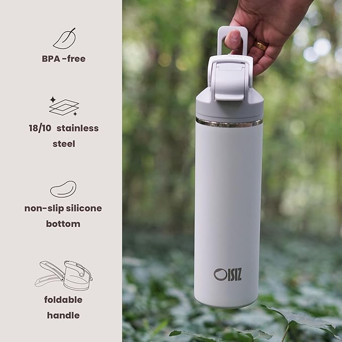 OISIZ Insulated Water Bottle 24 oz with 2 in 1 Spout and Straw Lid,One Click Safety Lock,100% Leakproof,Keep Cold 24H,Vacuum Stainless Steel Water Bottle for School,Travel and Sports,Dishwasher Safe