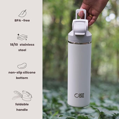 OISIZ Insulated Water Bottle 24 oz with 2 in 1 Spout and Straw Lid,One Click Safety Lock,100% Leakproof,Keep Cold 24H,Vacuum Stainless Steel Water Bottle for School,Travel and Sports,Dishwasher Safe
