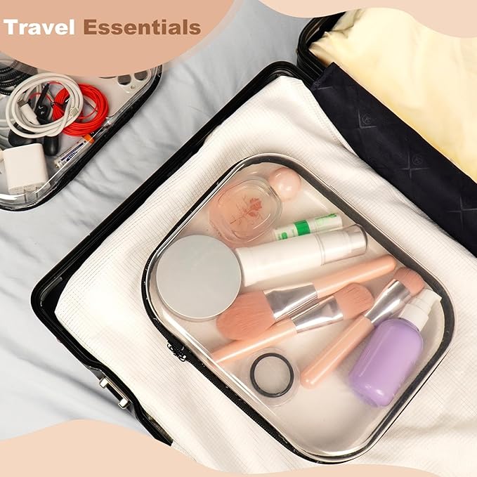 3PCS Clear Hard Shell Zipper Case,Toy Organizers and Storage Box,Clear Toiletry Cosmetic Case,Travel Makeup Bags, Diaper Bag Organizer,Pencil Case,Stackable Portable Transparent Zipper Pouches Black-M