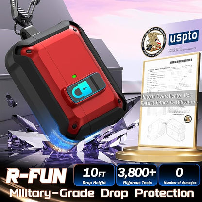 R-fun for AirPods Pro 3 Case (2025) Cover with Cleaning Kit, Military-Grade Heavy-Duty Drop-Resistant with Auto Pop-Up Lid for AirPods Pro 3rd Generation 2025 USB-C Charging Case, Red