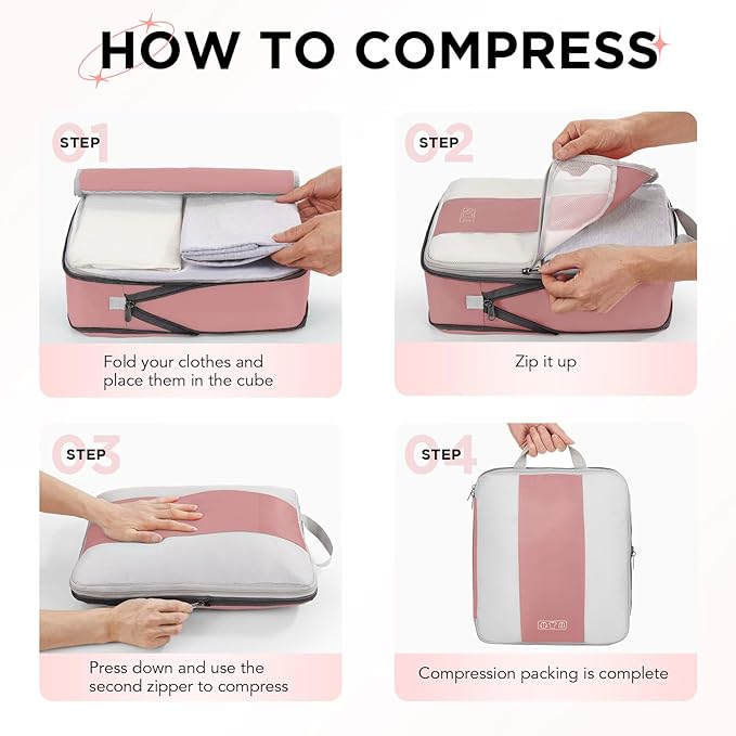 10 Set Compression Packing Cubes for Travel Essentials,Compressible Expandable Packing Cubes for Suitcase,OlarHike Luggage Organizer Bags for Travel,Handy Helper for Organizing Clothes(Light Coral)