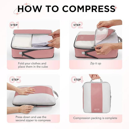 10 Set Compression Packing Cubes for Travel Essentials,Compressible Expandable Packing Cubes for Suitcase,OlarHike Luggage Organizer Bags for Travel,Handy Helper for Organizing Clothes(Light Coral)