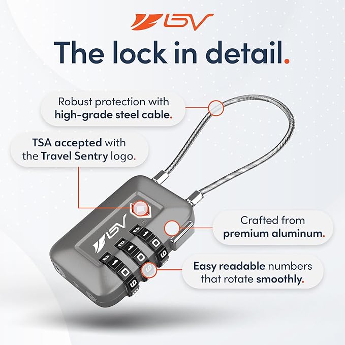 TSA Accepted Luggage Travel Lock, Set-Your-Own Combination Lock for School Gym Locker, Luggage Suitcase Baggage Locks, Filing Cabinets, Toolbox, Case (Slate Gray, 4 Pack)