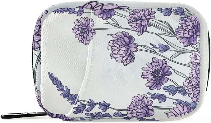 Pill Organizer Box Case Weekly Travel Pill Container Holder 7Day Cute Vitamin Organizer Dispenser Sorter Planner Storage Small Compact Ink Purple Chrysanthemum and Lavender04