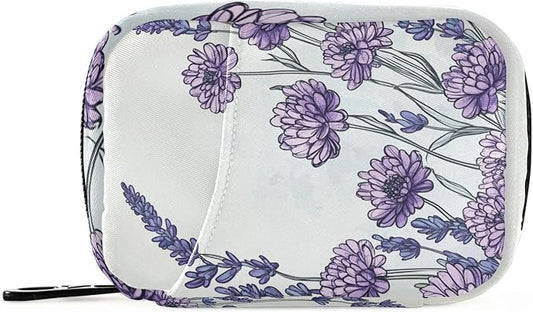 Pill Organizer Box Case Weekly Travel Pill Container Holder 7Day Cute Vitamin Organizer Dispenser Sorter Planner Storage Small Compact Ink Purple Chrysanthemum and Lavender04