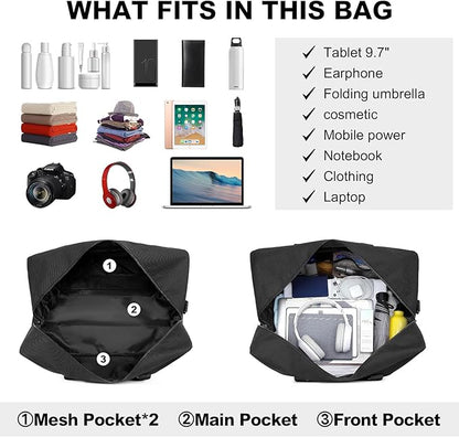 Kono Travel Duffel Bag 48L Large Carry-on Bag Sports Tote Gym Bag Weekender Overnight Bags for Men Women 21.65"x13.78"x9.84" Black