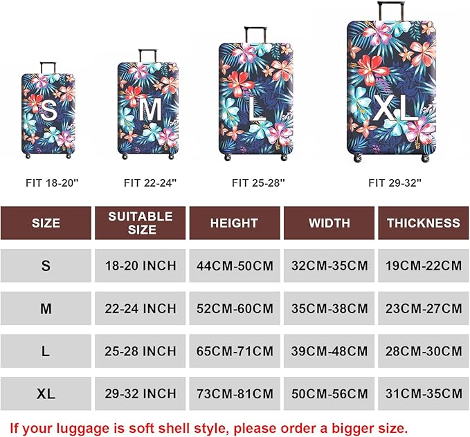 WUJIAONIAO Travel Luggage Cover Baggage Suitcase Cover Protector Skins 18-32 Inch (Flower, L (for 25-28 inch luggage))