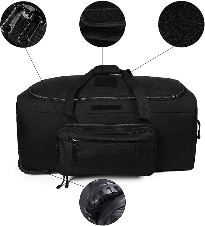 Heavy-Duty X-Large Military Tactical Wheeled Rolling Duffel Trolley Bag For Deployment Traveling Camping Sporting