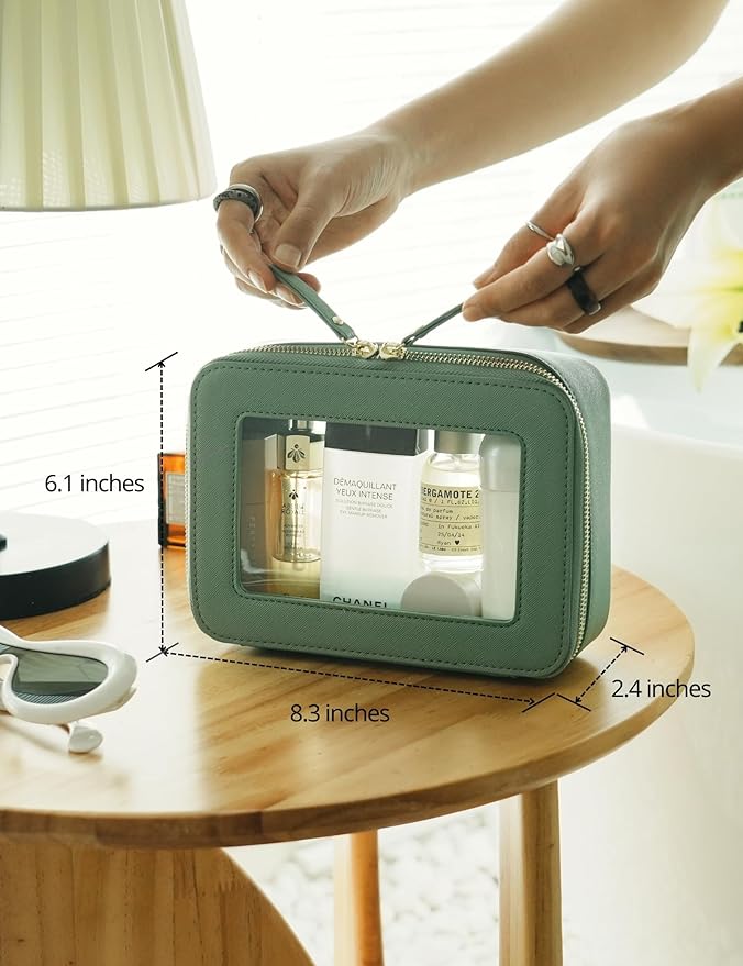 Popvibe Clear Makeup Bag Travel Cosmetic Case Transparent Toiletry Bag with Zipper, Portable Make Up Organizer Traveling Compact Car Bag for Essentials