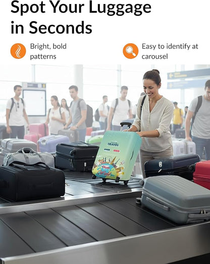 Boxiki Travel Elastic Luggage Cover – Earthy Tones Design Suitcase Protector – Durable, Washable & Scratch-Resistant Dustproof Cover for Small Suitcases