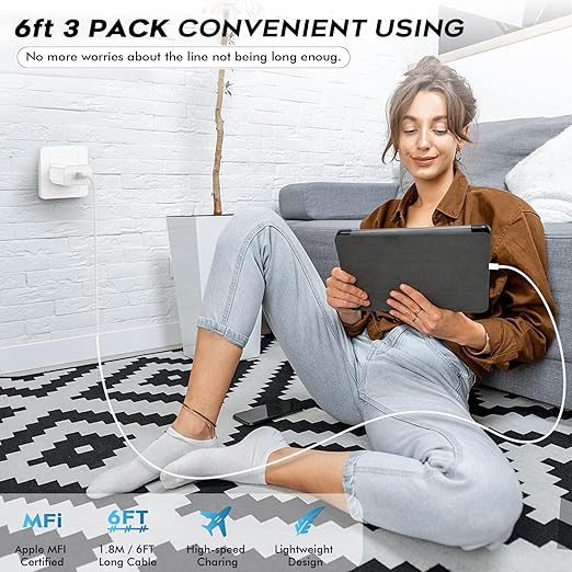 Fast USB C Charger Block,3Pack Long 6FT USBC to USBC Cable iPad Cord 20W iPhone 17 Pro Max Charger Travel Plug Fast Charging for iPhone 17/17 Air/17 Pro/16/16e/16 Pro/16Plus/15/15Pro/Pro Max/Plus,iPad
