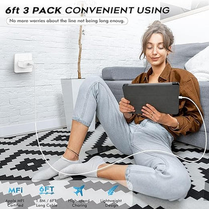 Fast USB C Charger Block,3Pack Long 6FT USBC to USBC Cable iPad Cord 20W iPhone 17 Pro Max Charger Travel Plug Fast Charging for iPhone 17/17 Air/17 Pro/16/16e/16 Pro/16Plus/15/15Pro/Pro Max/Plus,iPad