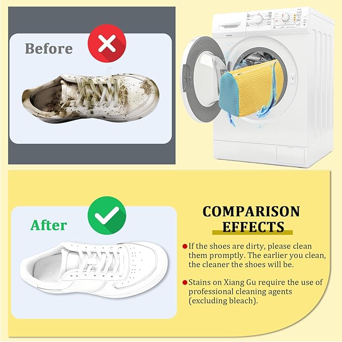 2 Pcs Shoe Washing Machine Bag Sneaker Laundry Bags For washers, Cleaned 360° Mesh Pouch Reusable & Durable Laundry Shoe Bag Side Zipper, Suitable for Washing Machine and Dryer (yellow)