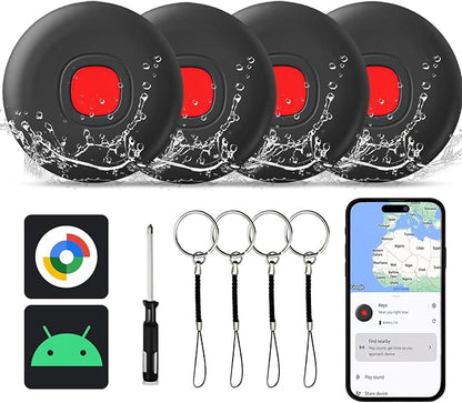 Bluetooth Smart Tags-4 Pack for Android, Smart Tags for Android, Google Certified/Works with Google Find Hub/Luggage Tracker Android, Game Changer Waterproof Bluetooth Tags for Keys,Wallets,Suitcases