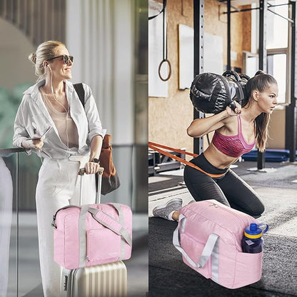 For Allegaint Airlines Personal Item Bag 17.7x12.6x6.3 Foldable Travel Duffel Bag Underseat Carry-on Luggage for Women and men 25L(Pink)