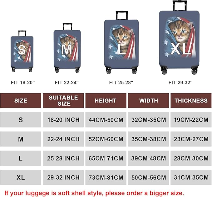 WUJIAONIAO Travel Luggage Cover Baggage Suitcase Cover Protector Skins 18-32 Inch (Cat A, M (for 22-24 inch luggage))