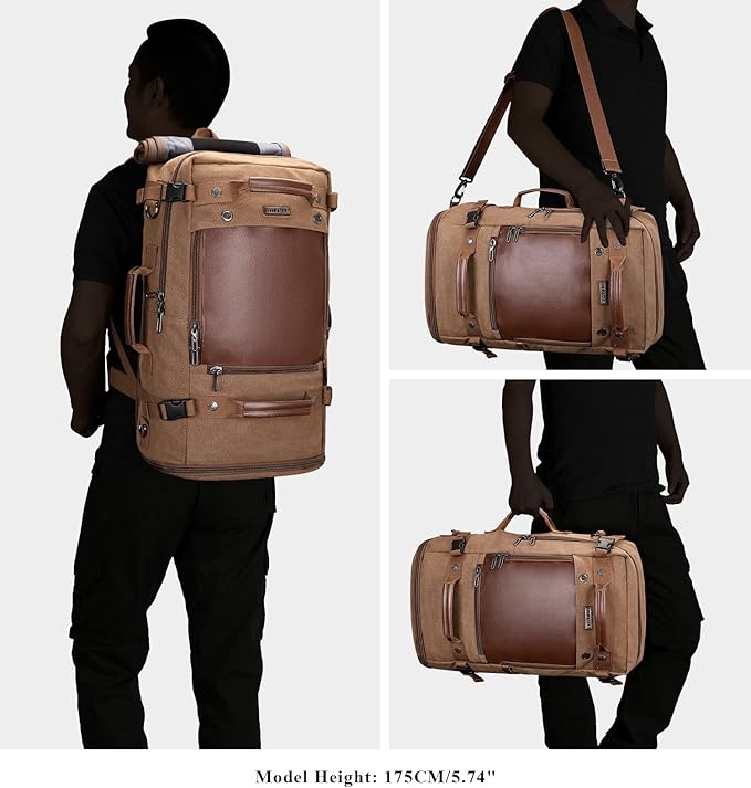 WITZMAN Travel Backpack for Men Women Carry on Luggage Backpack Canvas Rucksack Duffel bag with Shoe Compartment（A2021 big size brown）