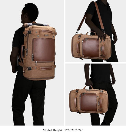 WITZMAN Travel Backpack for Men Women Carry on Luggage Backpack Canvas Rucksack Duffel bag with Shoe Compartment（A2021 big size brown）