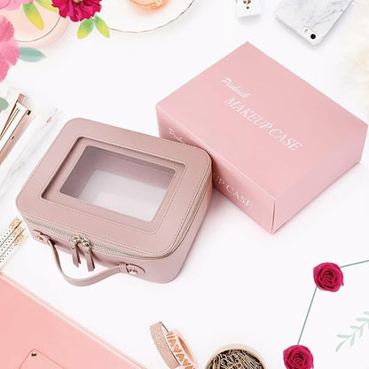 Pinkmik Clear Makeup Bag for Women Waterproof Travel Cosmetics and Toiletries Case Portable Makeup Oaganizer Bag Clear Car Bag with Zipper (Pink, M+L)