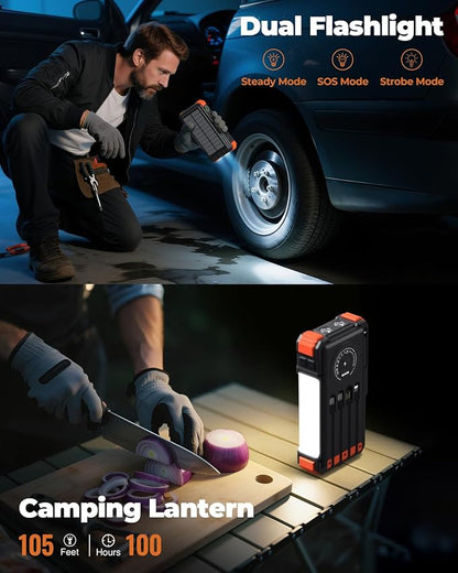 BLAVOR Solar Power Bank with Hand Crank and 4 Cables, 20000mAh Wireless Portable Charger with USB C & Camping Light, 20W Fast Charging Battery Pack for iPhone, iPad, Samsung, All Mobile Phones