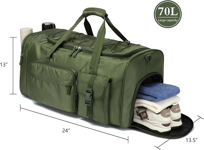 Lyweem Large Duffle Bag Backpack for Travel, 70L Heavy Duty Gym Duffel Bag with Shoes Compartment for Men & Women, Weekender Overnight Sports Backpack for Traveling