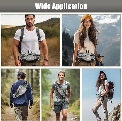 Fanny Pack Waist Bag with Water Bottle Holder for Men Women Running Hiking Travel Dog Walking Workout Cycling Outdoor (Grey)