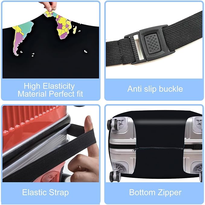 World Map Luggage Cover – Durable and Stylish Travel Suitcase Protector for Travel Enthusiasts, Fits Most Luggage Sizes,L