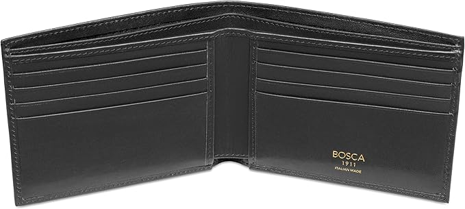 Bosca Men's Old Italian Leather Wallet RFID Blocking Modern Bifold Executive Design 8 Card Slots, Made in Italy - Black
