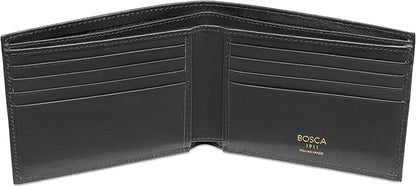 Bosca Men's Old Italian Leather Wallet RFID Blocking Modern Bifold Executive Design 8 Card Slots, Made in Italy - Black