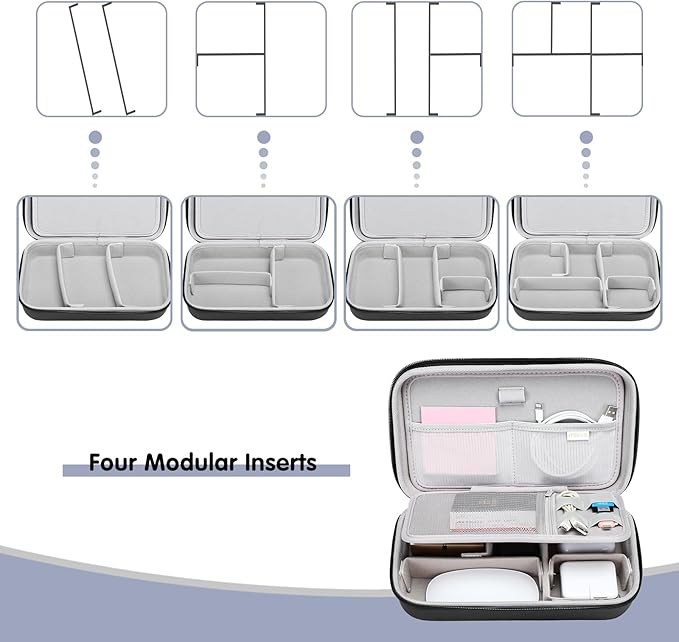 MOSISO Electronic Organizer Travel Case Compatible with MacBook Power Adapter, Compatible with Magic Mouse & Pencil, SD Card, USB Flash Disk with 4 Modular Insert & 2 Cable Tie & Snap Hook, Black