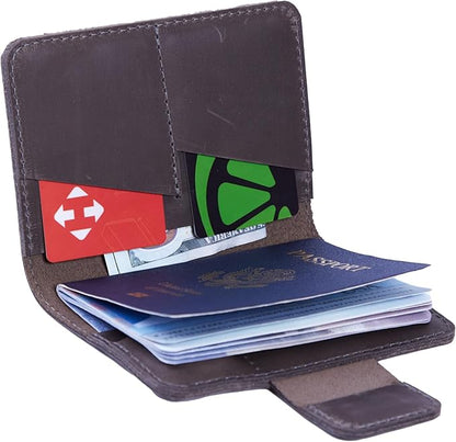 Grey Passport Holder for Travel with AirTag - Leather Passport Cover Compatible with Airtag Passports Wallet with Card Slots & Note Compartment, Magnetic Closure, Genuine Leather, Vintage Gray