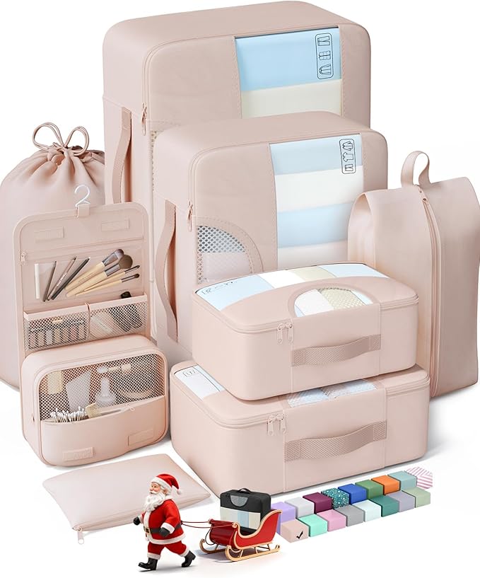 Veken 8 Set Packing Cubes, Christmas Gifts for Women Mom Girl Her Birthday, Cruise Ship Travel Essentials Accessories for Beach Vacation, Suitcase Organizer Bags for Luggage with Hanging Toiletry Bag