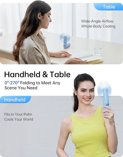JISULIFE Handheld Fan with 4500 mAh Powerbank Max 37 Hours Runtime, Pocket Portable Battery Operated or USB Powered Folding Personal Fan, 3 Speeds, Gifts for Women Men Kids Gift for Festival-Blue