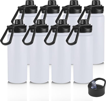 VEGOND 24oz Insulated Stainless Steel Water Bottle with Straw Lid, Double Wall Vacuum Insulated, Ideal for Hiking, Gym, Work, or Home Use, White 8 Pack