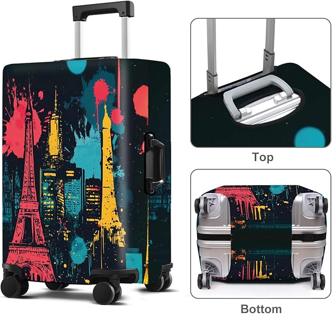 Luggage Cover Washable Suitcase Protector Anti-scratch Suitcase cover Fits 20-34 Inch Luggage (Tower-4, M(24-26inch suitcase))