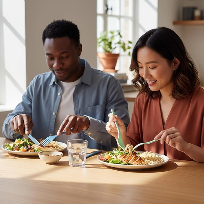 32 Sets Reusable Travel Utensils Set with Case, Portable Natural Wheat Straw Fork Spoons Knife Camping Cutlery, Lunch Box Tableware for Travel Picnic Camping Utensils, 8 colors