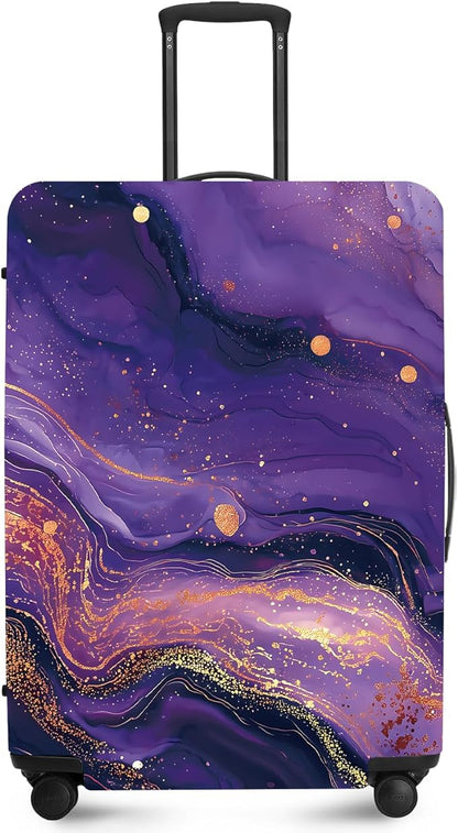 FOREVER QUEEN Luxury Purple Gold Marble Luggage Cover Suitcase Protector Suitcase Cover Anti-Scratch,Stretchable Bag Cover Washable Durable Polyester