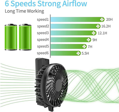 HandFan 5200mAh Portable Fan Handheld, 6 Speeds Hand Held Fan 180° Foldable Personal, Battery Operated USB Rechargeable, Handle Separate Design for Travel/School/Outdoors/Indoors (6 Speeds Black)