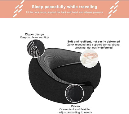 Cloud Sleep Travel Pillow｜360° Adjustable Neck Pillow for Airplane & Office｜NASA Memory Foam｜Free Eye Mask & Earplugs (Black)