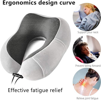 Airplane Travel Neck Pillow, 100% Memory Foam Ergonomic Neck Support, Airplanes Neck Pillow with Washable Cover Travel Essential for Flight & Office include Eye Mask, Earplugs & Carry Bag (Light Gray)