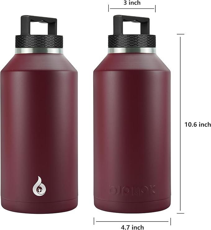 BJPKPK Half Gallon Water Bottle Insulated, Dishwasher Safe 64 oz Water Bottle with Handle, Leakproof BPA Free Thermal Flasks, Large Stainless Steel Jug for Sports, Brick Red