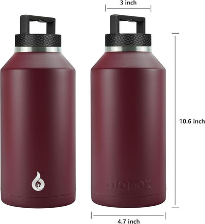 BJPKPK Half Gallon Water Bottle Insulated, Dishwasher Safe 64 oz Water Bottle with Handle, Leakproof BPA Free Thermal Flasks, Large Stainless Steel Jug for Sports, Brick Red