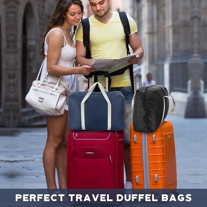 Sweetude 24 Pcs Travel Duffel Bags Bulk Foldable Luggage Bag Women Men Waterproof Carry Tote with Trolley Sleeve for Gym, Overnight, Airlines(Navy Blue, Wine Red, Black)