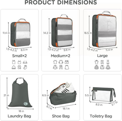 Cipway Compression Packing Cubes Mesh, Lightweight Luggage Organizer Bags with Laundry Bag, Toiletries Bag and Shoe Bag, Travel Essentials for Carry on Suitcase（8 Pcs,Grey）