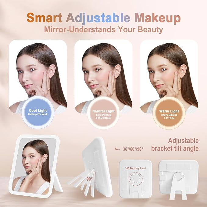 Travel Makeup Bag With 360° rotating LED Mirror,Waterproof cosmetic organizer,Portability Cosmetic case,Makeup organizer,Gift for Women,Girls Gift (Brown)