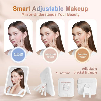 Travel Makeup Bag With 360° rotating LED Mirror,Waterproof cosmetic organizer,Portability Cosmetic case,Makeup organizer,Gift for Women,Girls Gift (Brown)